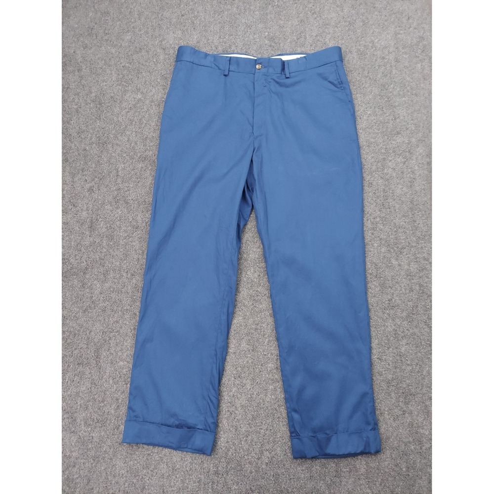J Press Pants Mens 38x31 Blue Flat Front Cuffed Cotton Dress USA Made Chino
